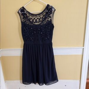 Elegant Navy Blue Embroidered Wedding Dress